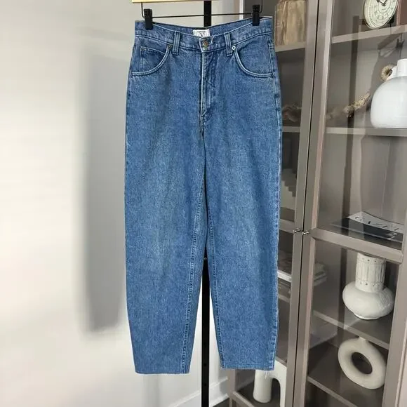 Valentino High Rise Barrel Leg Western Wear Jeans 28 Vintage Medium Wash Denim Straight Leg